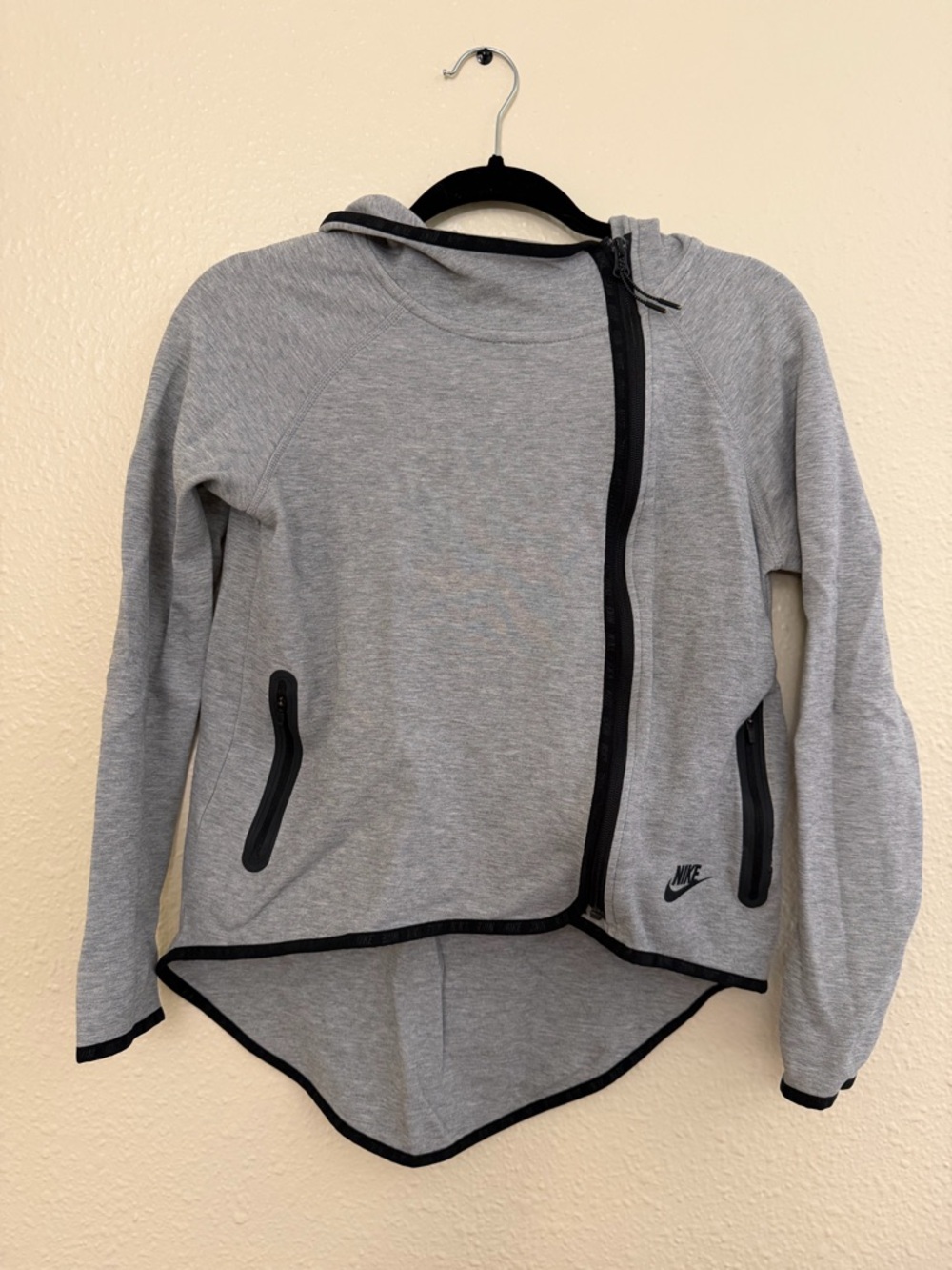 Nike Light Gray Hooded Jacket Zipper Pockets Size XS